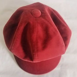 Velour Cabby/Newsboy Hat - Red - Size 55